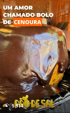 Post do Instagram da padaria com bolo de cenoura coberto de chocolate